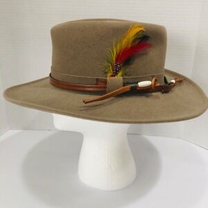 Outback Trading Co Hat S 7 1/8 Western Wool Ascot 1322 USA Feather Cooper River